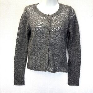 Jamie Scott Mohair Cardigan Sweater Womens S Gray Open-Knit Lightweight Sheer